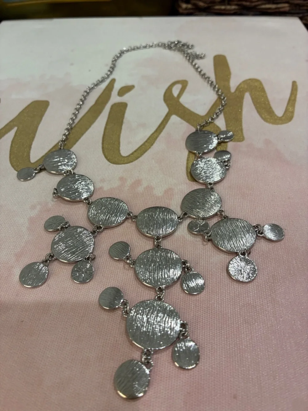 Silver Textured Disc Bib Necklace - Women Jewelry
